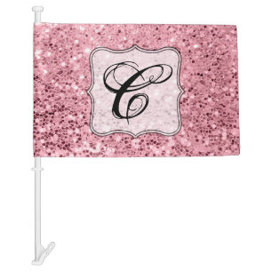 Personalized Car Flags Rose Gold Glitter