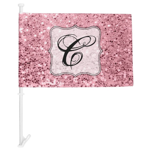 Personalized Car Flags Rose Gold Glitter (Front)