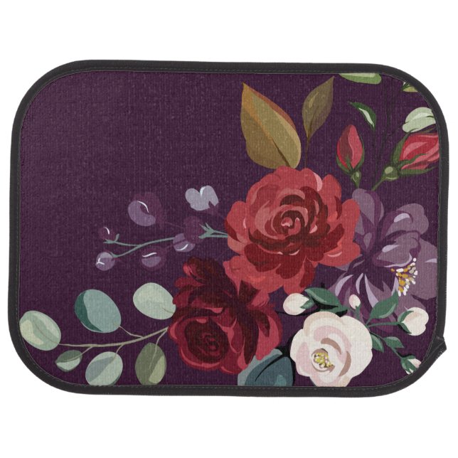 Personalized Car Floor Mats Plum Purple Roses Gold (Rear)
