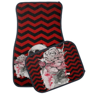 Personalized Car Floor Mats skull Rose goth Chevro