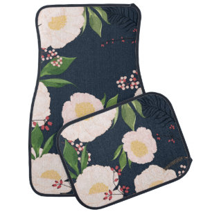 Personalized Car Floor Mats White Floral Flowers o