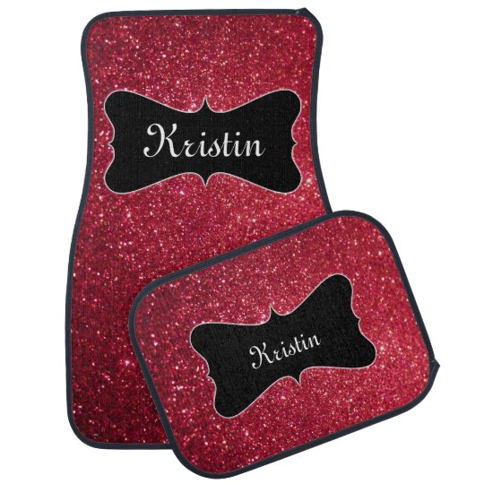 Personalized Car Mats, Red Glitter Name Mats Car