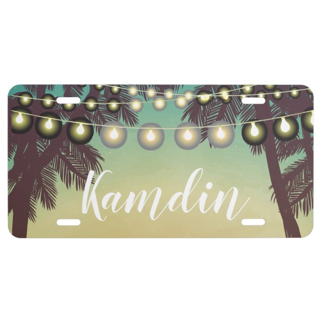 Personalized Car Plate Beach Sunset Palm Trees Str (Front)