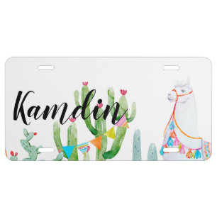 Personalized Car Plate Boho Llama Bohemian Cacti D