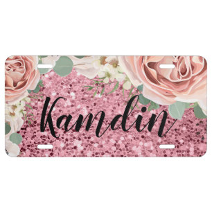 Personalized Car Plate Geometric Garden Rose Glitt