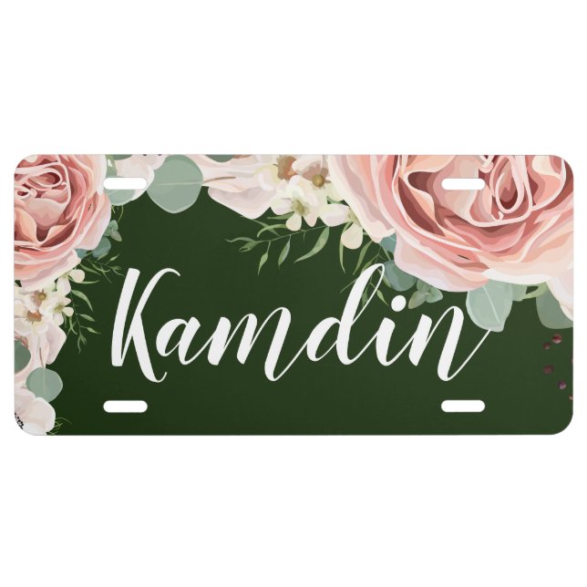 Personalized Car Plate Geometric Garden Rose Hunte (Front)