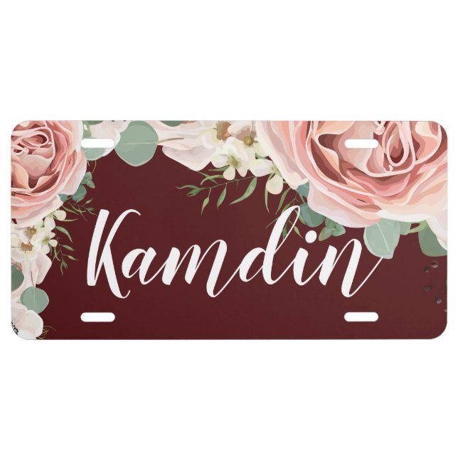 Personalized Car Plate Geometric Garden Rose Wine (Front)