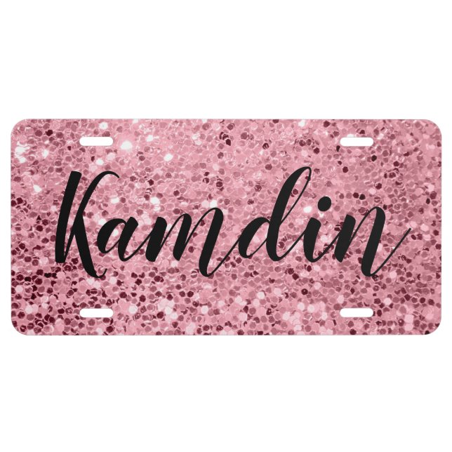 Personalized Car Plate Rose Gold Glitter (Front)