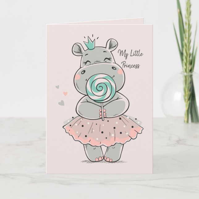 Personalized Card-Cute Hippo Princess Birthday Card (Front)