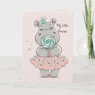 Personalized Card-Cute Hippo Princess Birthday Card