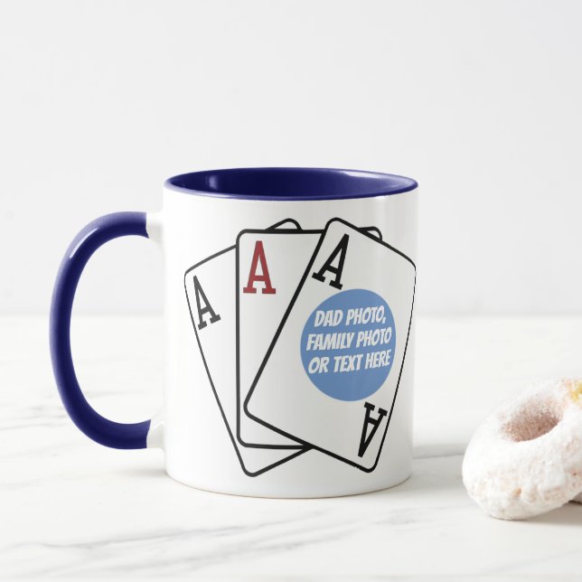 Personalized Card Player, Poker Three Aces Photo Mug (With Donut)