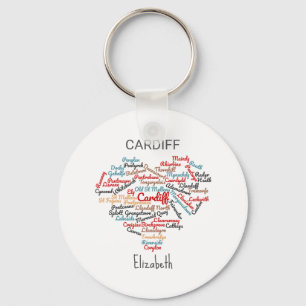 Personalized Cardiff Wales Word Cloud Typography  Keychain