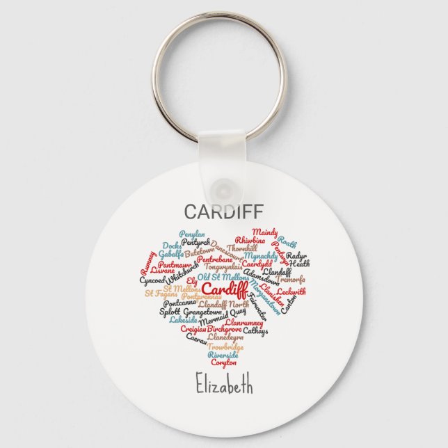 Personalized Cardiff Wales Word Cloud Typography  Keychain (Front)