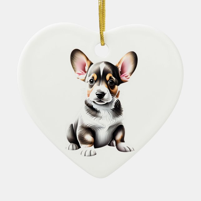 Personalized Cardigan Welsh Corgi Puppy Ceramic Ornament (Front)