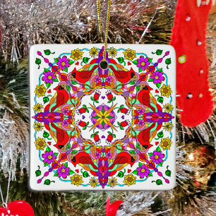 Personalized Cardinal and Flowers Mandala Ceramic Ornament