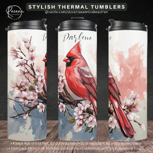 Personalized Cardinal and Flowers Thermal Tumbler