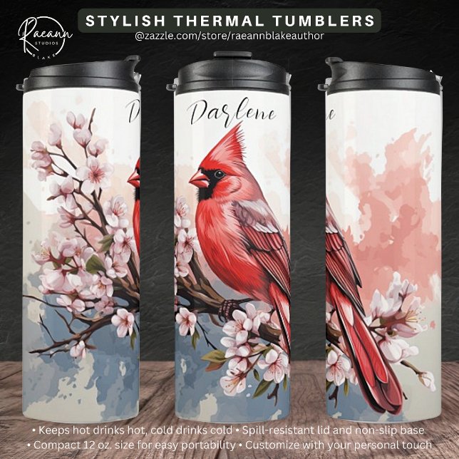 Personalized Cardinal and Flowers Thermal Tumbler (Creator Uploaded)
