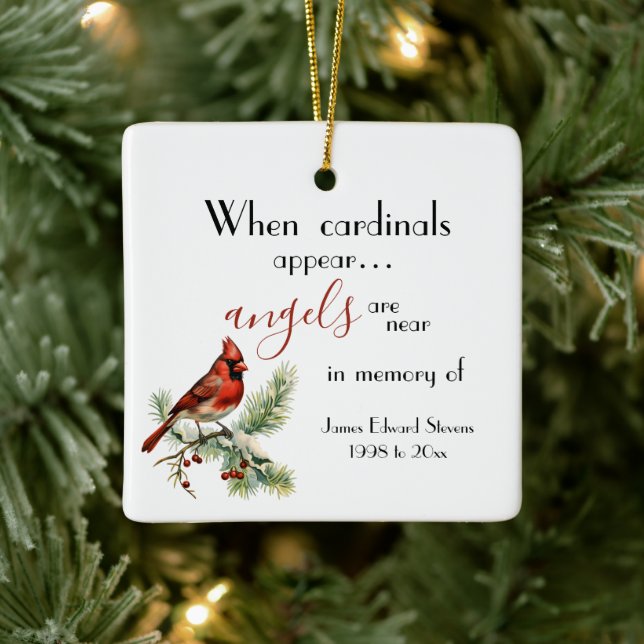 Personalized Cardinal Angels In Memory of Ceramic Ornament (Tree)