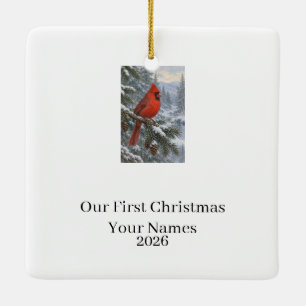 Personalized Cardinal Couple First Christmas Ceramic Ornament