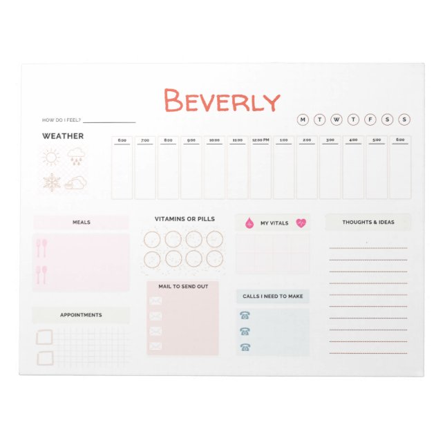 Personalized Caregiving Daily Planner Notepad (Front)