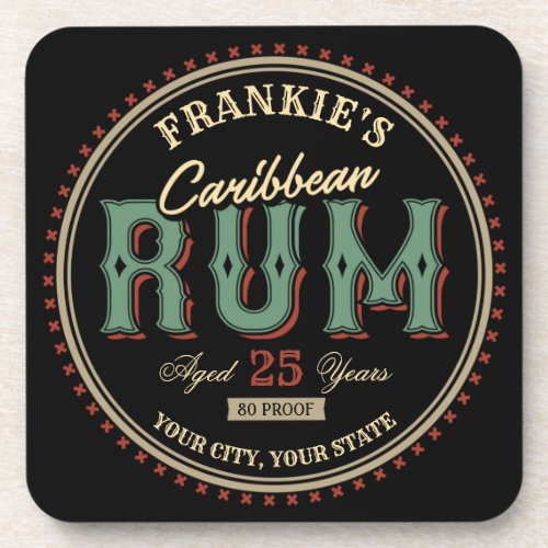 Personalized Caribbean Rum Liquor Bottle Label Bar Beverage Coaster