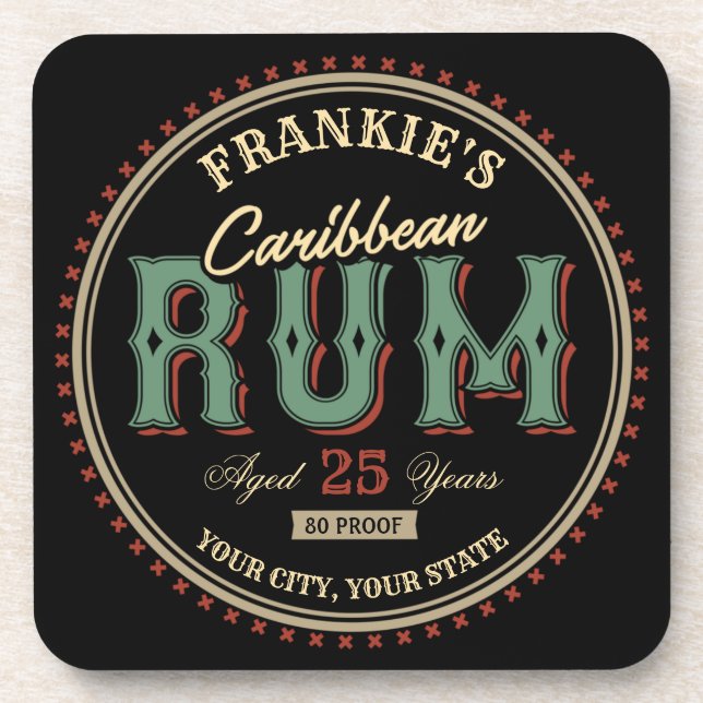 Personalized Caribbean Rum Liquor Bottle Label Bar Beverage Coaster (Front)