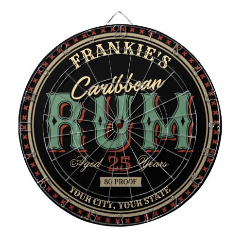 Personalized Caribbean Rum Liquor Bottle Label Bar Dart Board