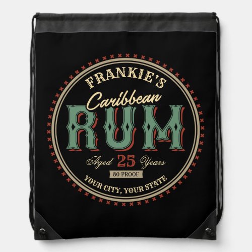 Personalized Caribbean Rum Liquor Bottle Label Bar Drawstring Bag
