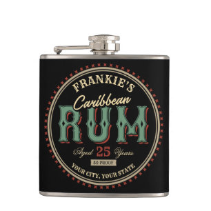 Personalized Caribbean Rum Liquor Bottle Label Bar Flask
