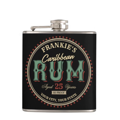 Personalized Caribbean Rum Liquor Bottle Label Bar Flask