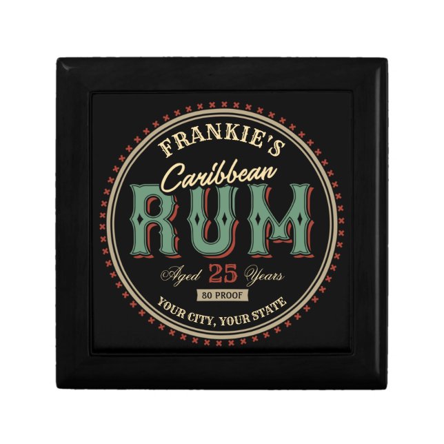 Personalized Caribbean Rum Liquor Bottle Label Bar Gift Box (Front)
