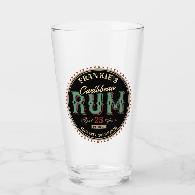 Personalized Caribbean Rum Liquor Bottle Label Bar Glass (Front)