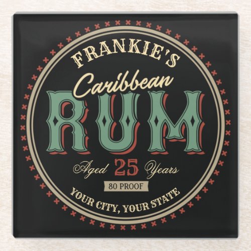 Personalized Caribbean Rum Liquor Bottle Label Bar Glass Coaster