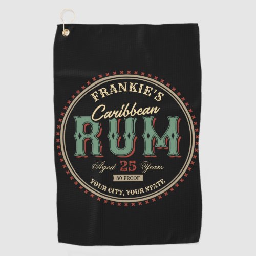 Personalized Caribbean Rum Liquor Bottle Label Bar Golf Towel