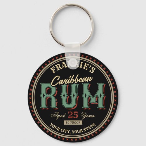 Personalized Caribbean Rum Liquor Bottle Label Bar Keychain