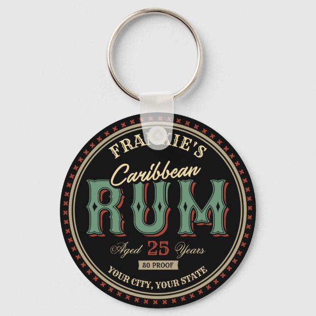 Personalized Caribbean Rum Liquor Bottle Label Bar Keychain (Front)
