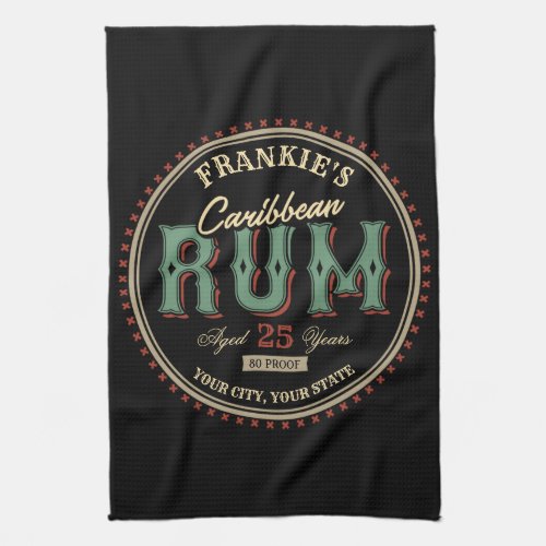 Personalized Caribbean Rum Liquor Bottle Label Bar Kitchen Towel