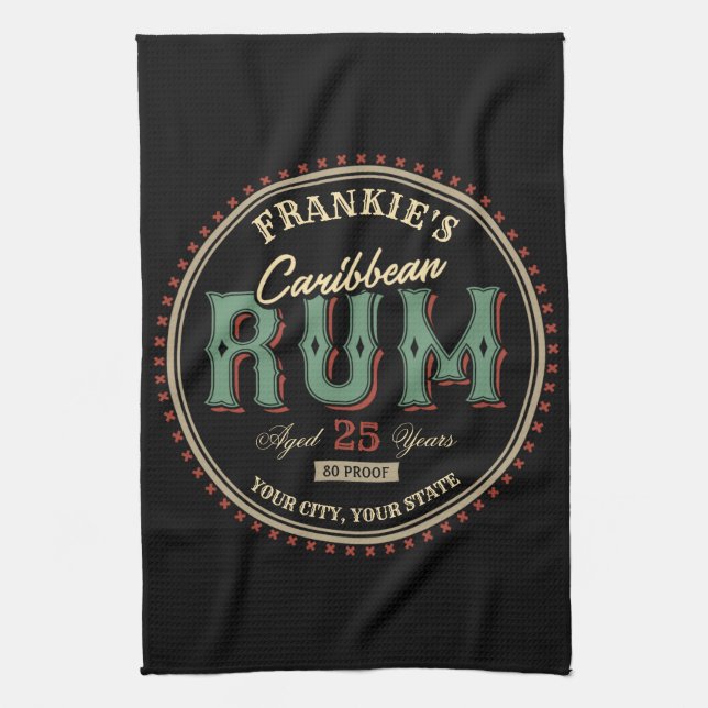 Personalized Caribbean Rum Liquor Bottle Label Bar Kitchen Towel (Vertical)