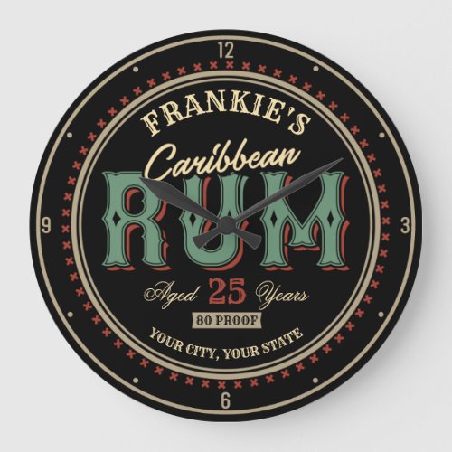 Personalized Caribbean Rum Liquor Bottle Label Bar Large Clock