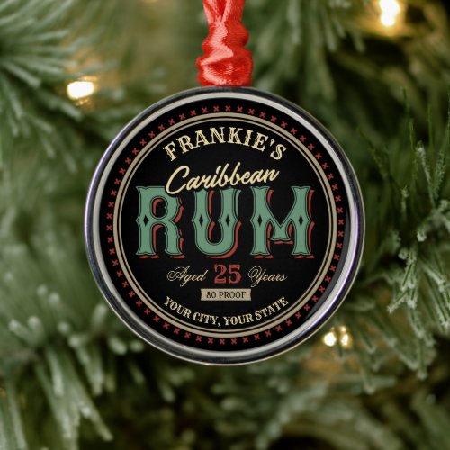Personalized Caribbean Rum Liquor Bottle Label Bar Metal Ornament
