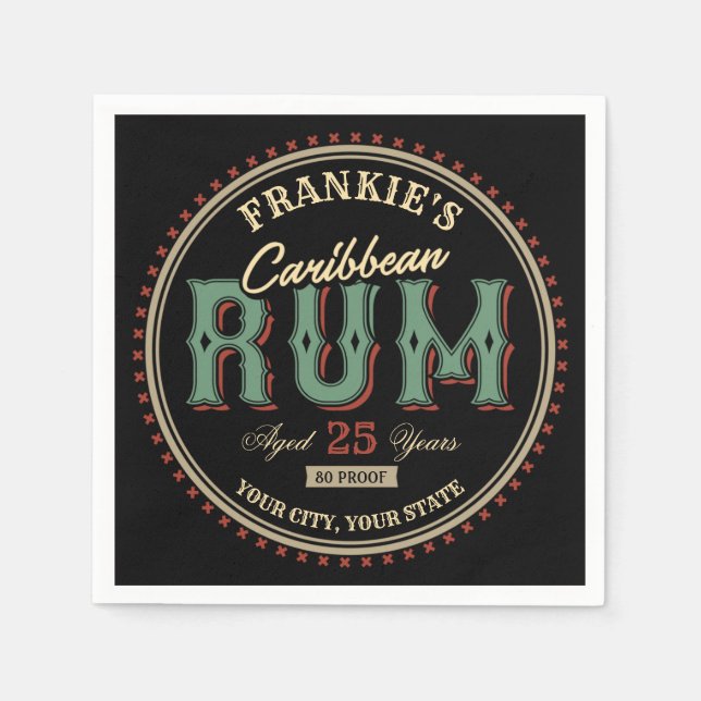 Personalized Caribbean Rum Liquor Bottle Label Bar Napkins (Front)