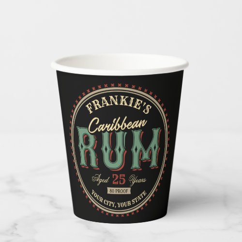 Personalized Caribbean Rum Liquor Bottle Label Bar Paper Cups
