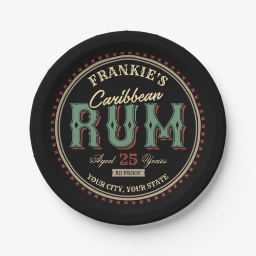 Personalized Caribbean Rum Liquor Bottle Label Bar Paper Plates