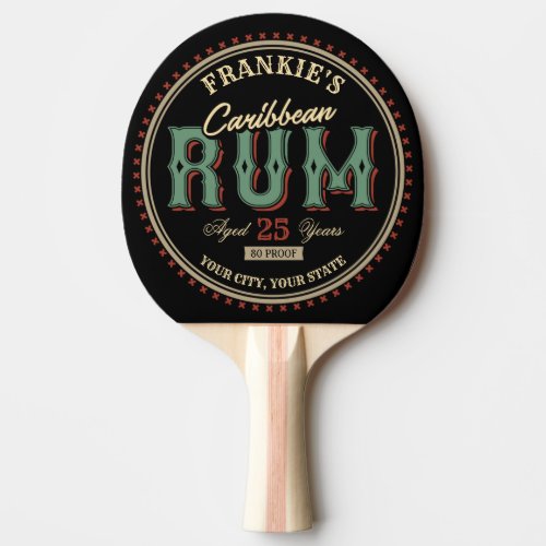 Personalized Caribbean Rum Liquor Bottle Label Bar Ping Pong Paddle