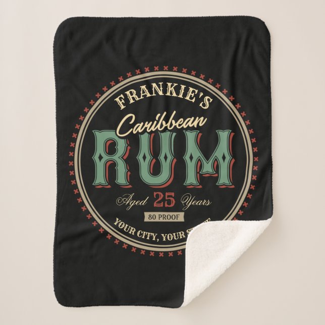 Personalized Caribbean Rum Liquor Bottle Label Bar Sherpa Blanket (Front)