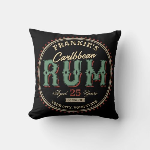 Personalized Caribbean Rum Liquor Bottle Label Bar Throw Pillow