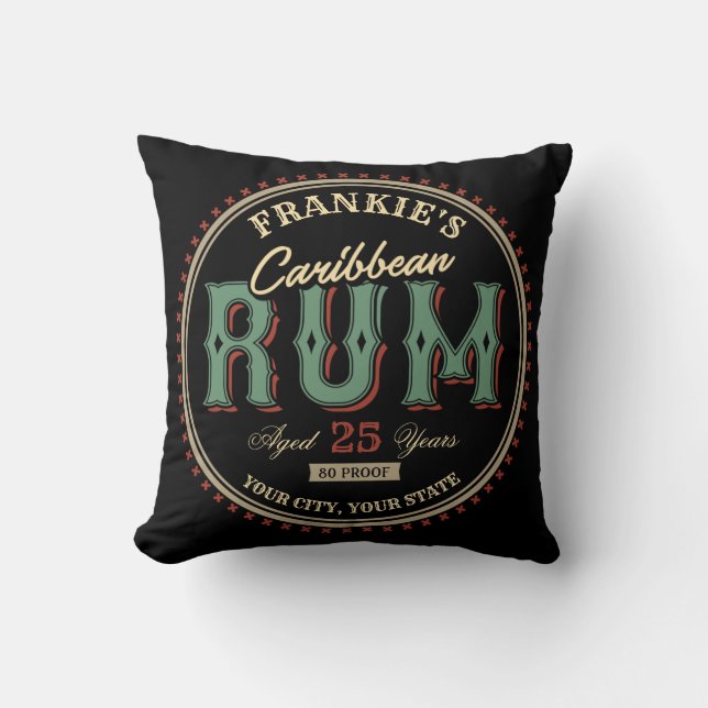 Personalized Caribbean Rum Liquor Bottle Label Bar Throw Pillow (Front)