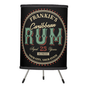Personalized Caribbean Rum Liquor Bottle Label Bar Tripod Lamp