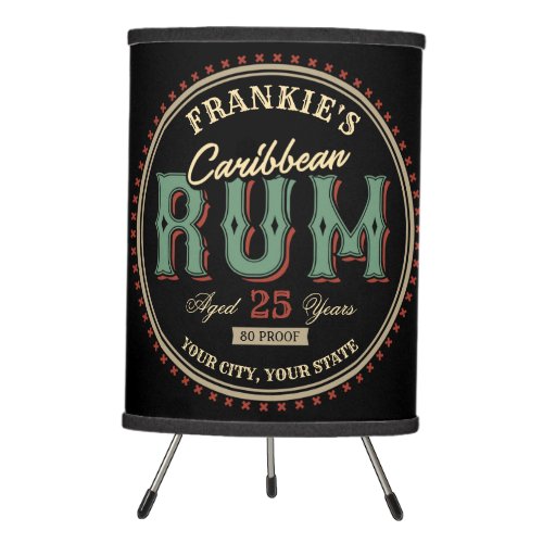 Personalized Caribbean Rum Liquor Bottle Label Bar Tripod Lamp