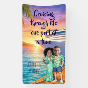 Personalized Caricature Couple Cruise Door Banner